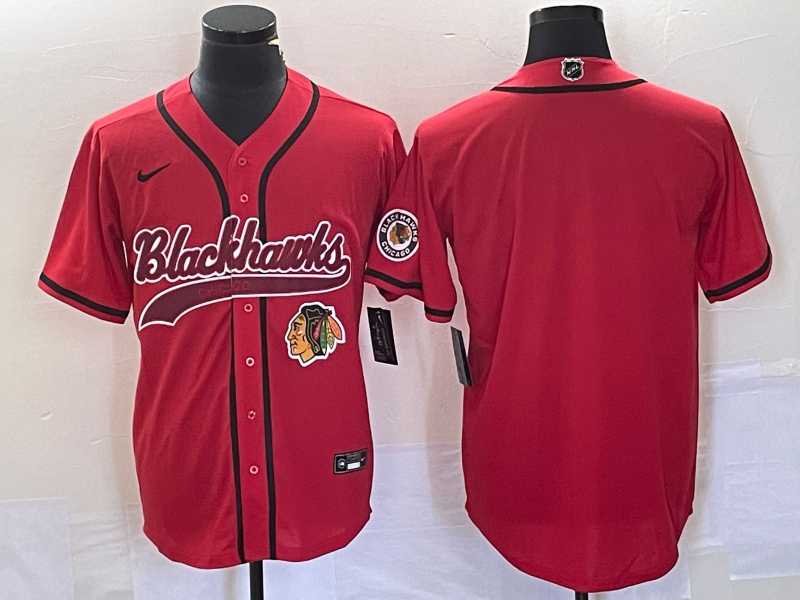 Men%27s Chicago Blackhawks Blank Red Cool Base Stitched Baseball Jersey
